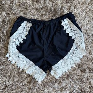 Large Black Athletic Shorts with White Crochet Trim - Women's
